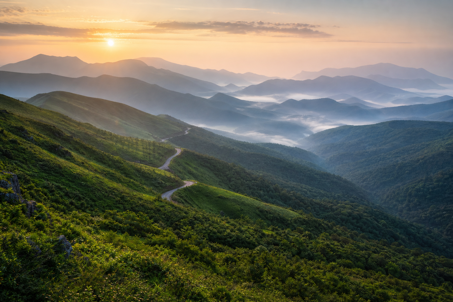 Misty green highlands and valleys in Koraput