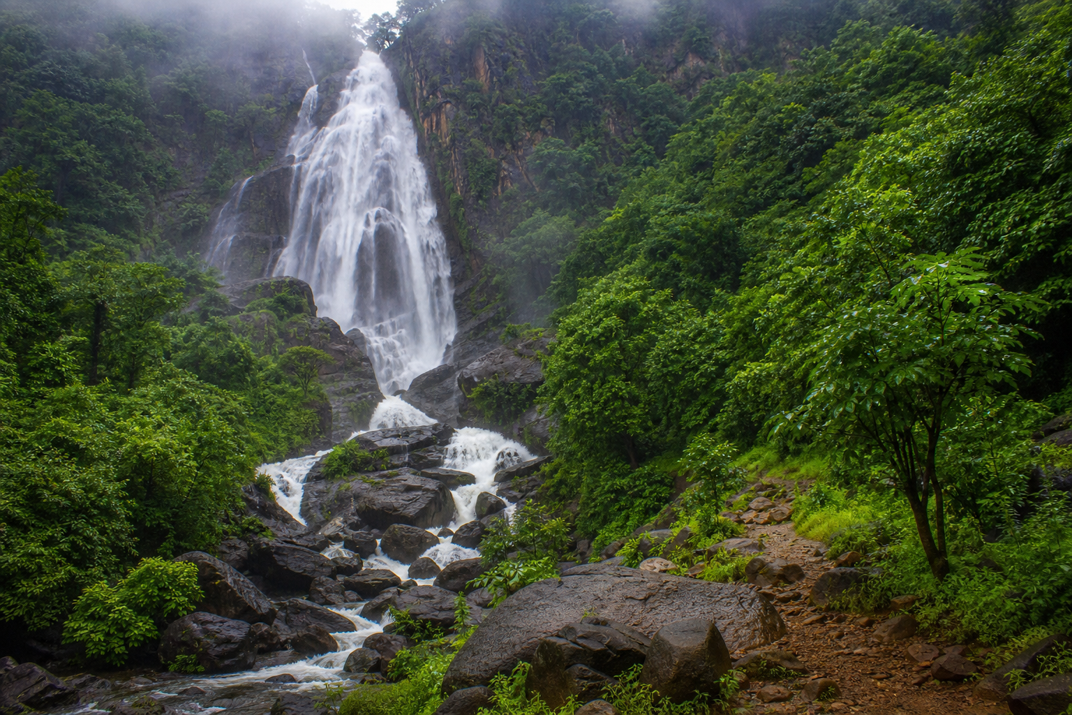 Lush waterfall in Koraput during monsoon